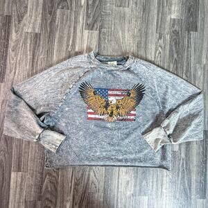 PST LA Project Social T Eagle Flag Cropped Sweatshirt Gray USA Graphic M